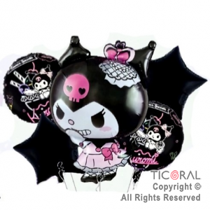 SET DE GLOBOS METALIZADO KUROMI 5 UNIDADES X 1